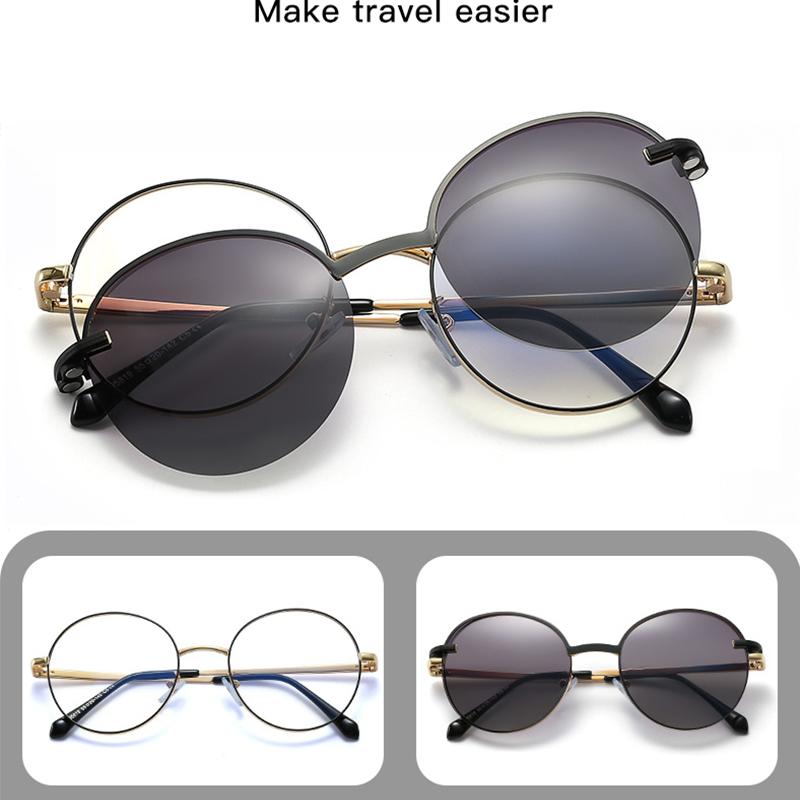 Magnet 2 In 1 Anti Blue Light Glasses Frames Round Polarized Sunglasses Women Metal Fashion Computer Eyeglasses Frame TR90