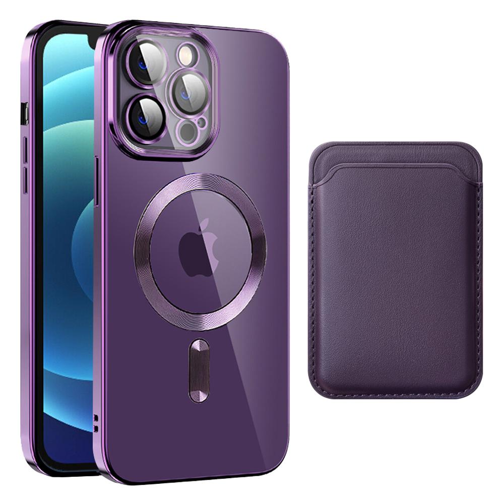 

Anti-Scratch Slim Case for iPhone 12 Pro 6.1 inch TPU+PC Phone Cover Magnetic Case with Card Bag Purple