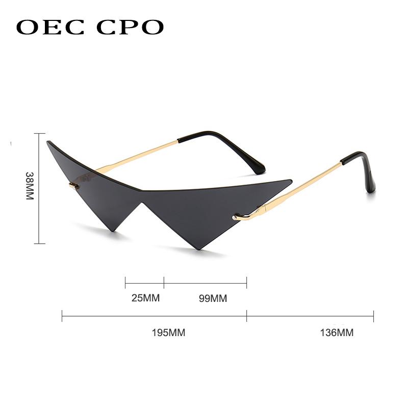 OEC CPO Übergroße Cat-Eye Randlose Sonnenbrille Damenmode Einstückige Gläser Sonnenbrille Weiblicher Trend Dreieckige Brillen Herren UV400