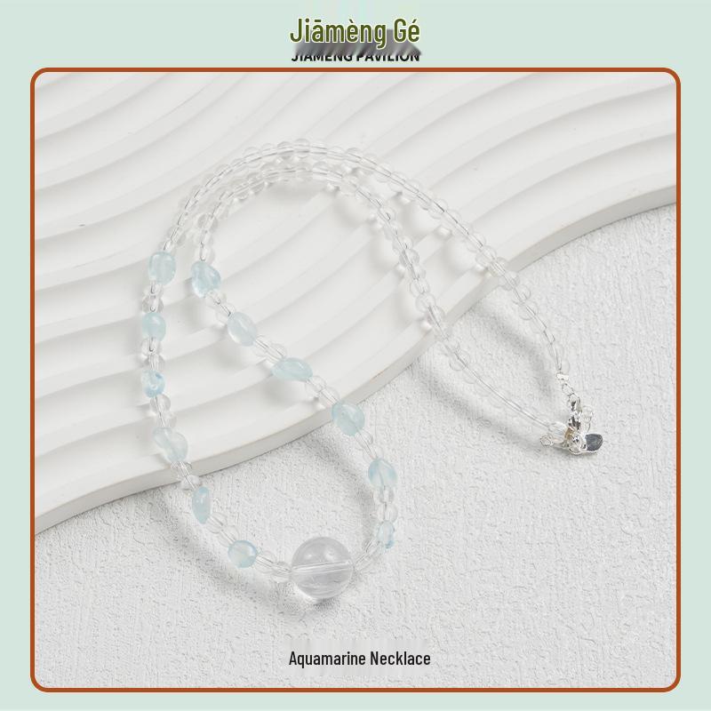 Elegante Damen Aquamarin Chalcedon & Weißkristall Choker Halskette