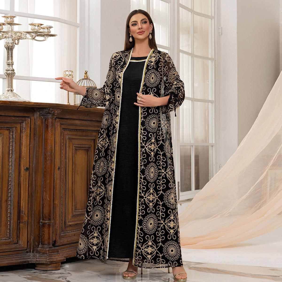 

Мода мусульман Ближнего Востока 2025: Элегантный кардиган и платье с вышивкой Extra Large чёрный