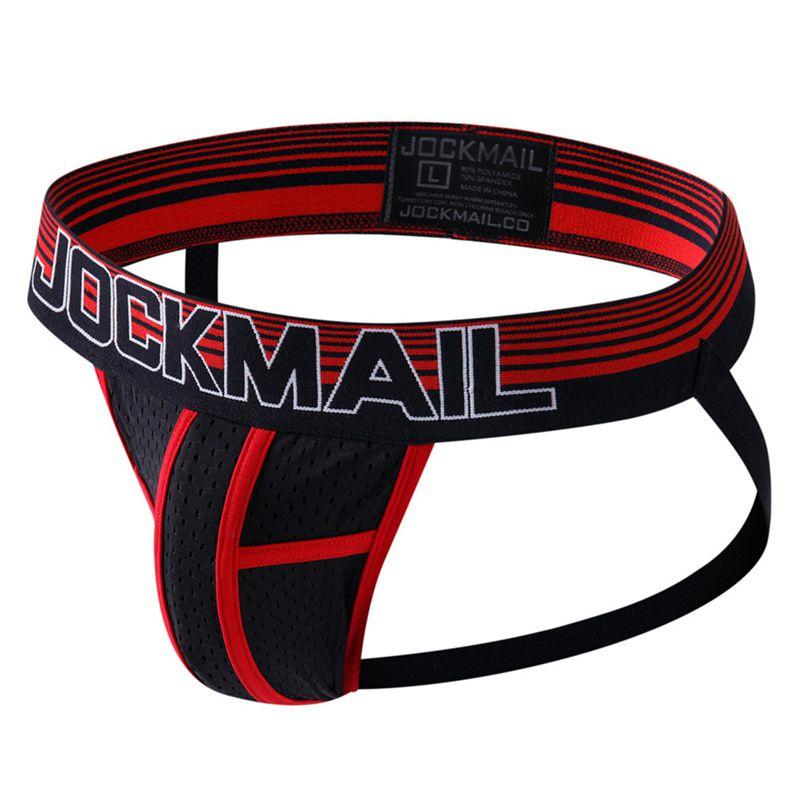 Jockstraps JOCKMAIL Бренд Сексуальные мужские стринги Нижнее белье Сетчатый материал Дышащие Низкая талия Спортивные Модные Повседневные Домашние Трусы с Т-образной спинкой M