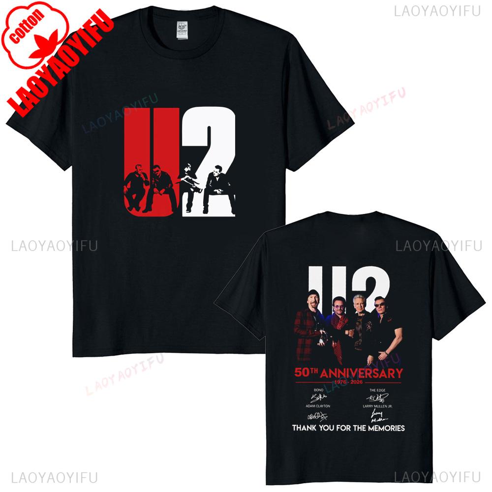 U2 Band 50th Anniversary 19762026 Tribute Signatures Graphic T Shirt Unisex Cotton Vintage Rock Casual Street Style Tee