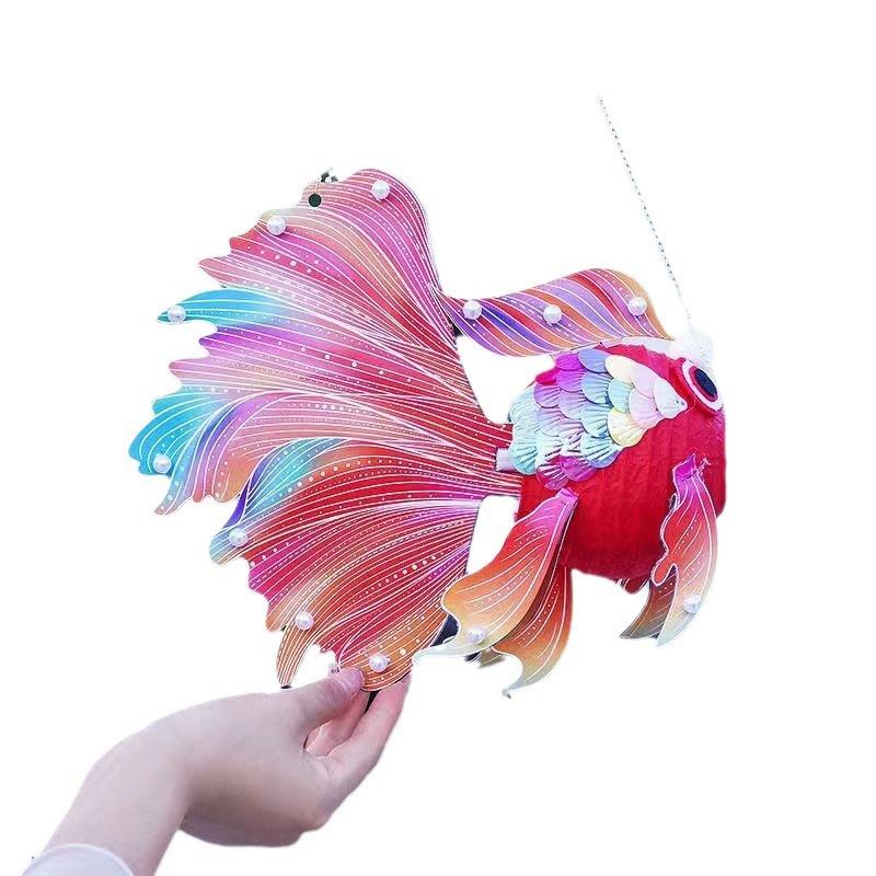 LED Light Chinese Mid-Autumn Festival Lantern Blessings Handmade Fish Glow Handheld Lantern Portable Glowing Carp Fish Lantern