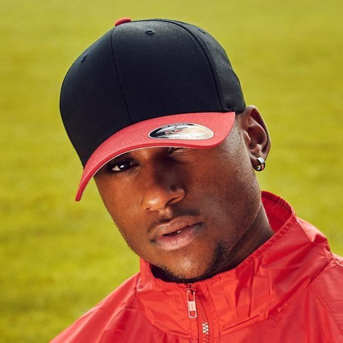 Casquette de baseball - Flexfit - WOOLY COMBED - Stretchable - Noir/Rouge - Sportswear