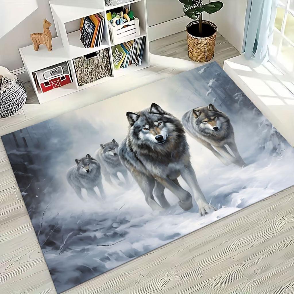 Norse Mythology Fenrir Wolf Beast Cartoon Rug for Bedroom Living Room Sofa Home Doormat Decor, Large Kid Play Non-slip Floor Mat