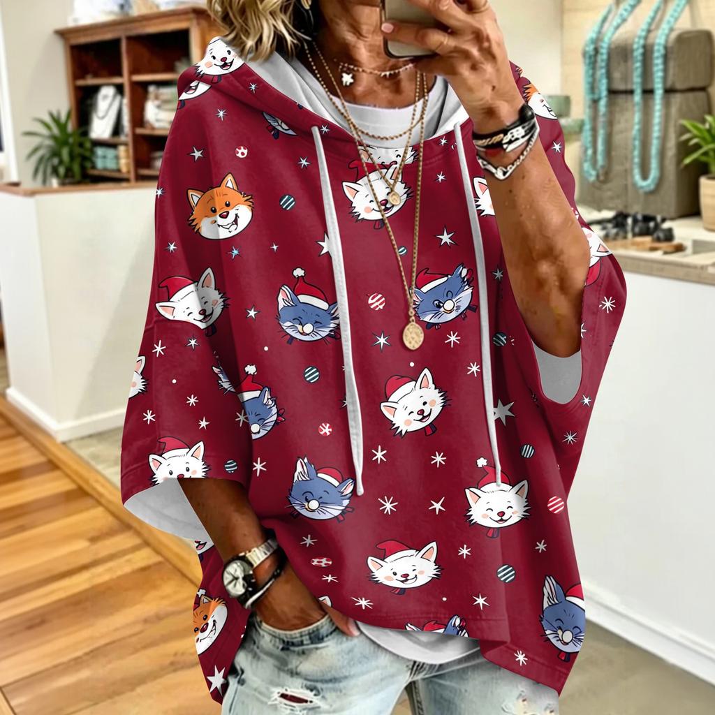 Sweat à capuche imprimé de Noël pour femme Coupe ample Haut pull décontracté
