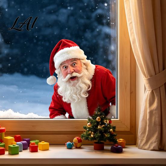 Large Santa Window Poster Creative Claus Static Cling Glue‑Free Christmas Glass Sticker Waterproof Seasonal Decorations Reusable Holiday Decor for
