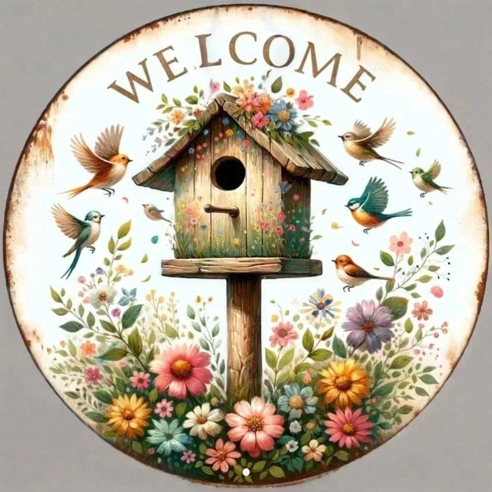 Poster Artistico da Parete in Metallo, Cartello Rotondo in Latta a Forma di Fiore, Targhetta Decorativa per Interni