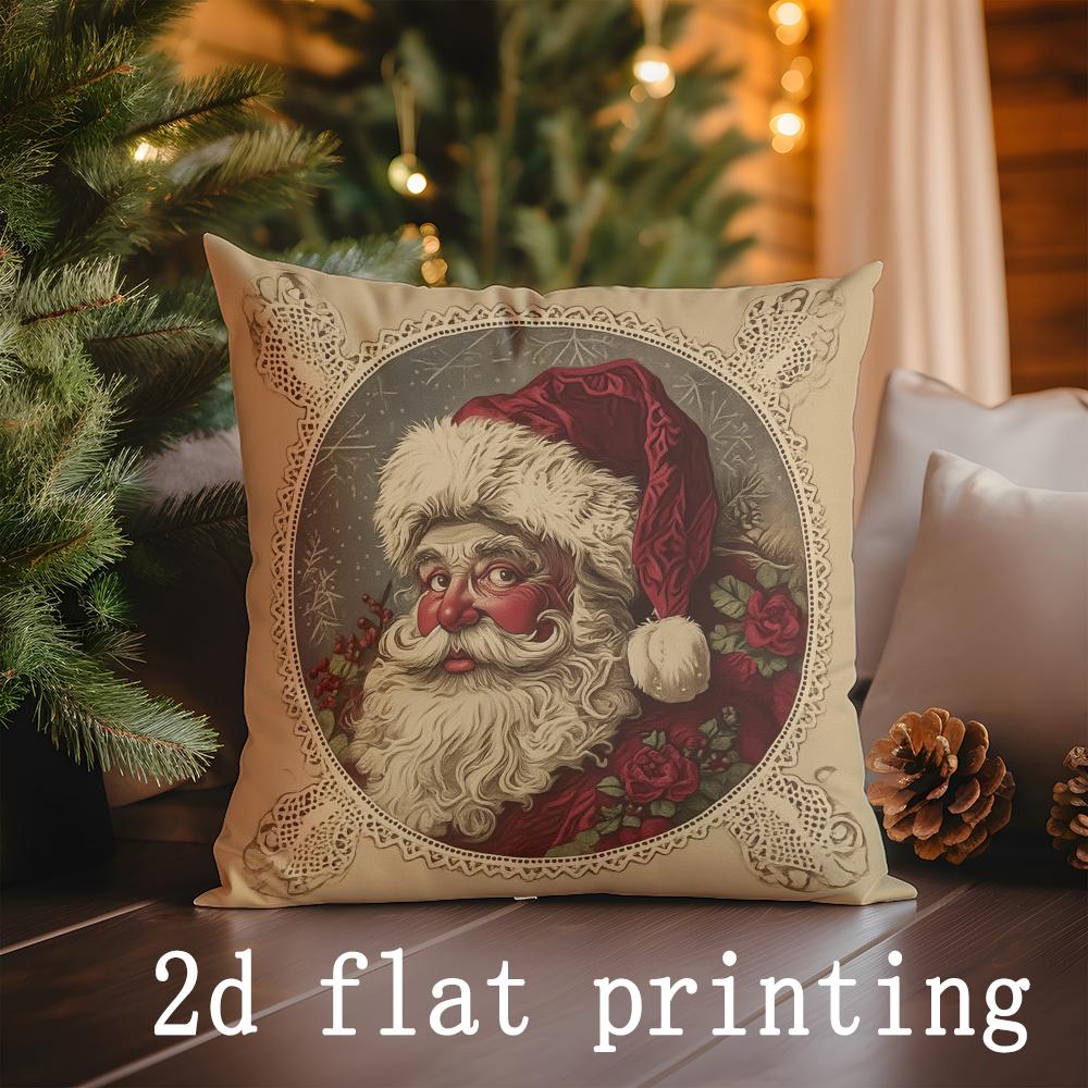 Home Decor Christmas Santa & Deer Pattern Pillow Covers Pattern Cushion Cover Suitable for Sofa Bedroom Car Pillow Cover