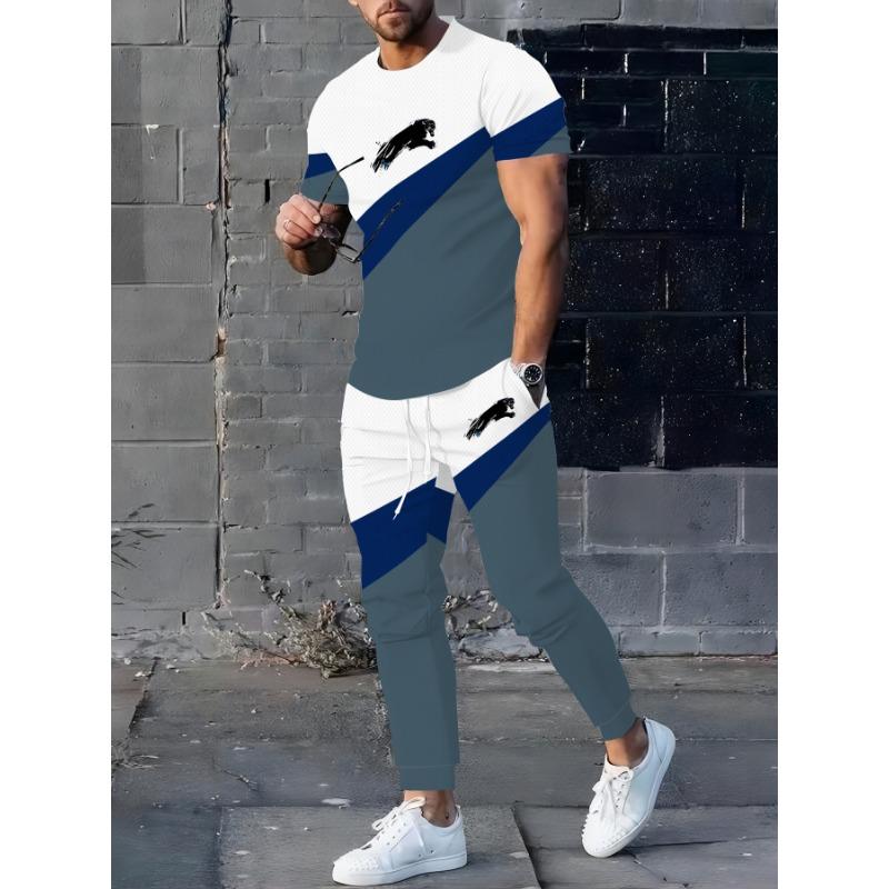 Men's Casual Sportswear Set - Short-Sleeve T-Shirt and Drawstring Jogger