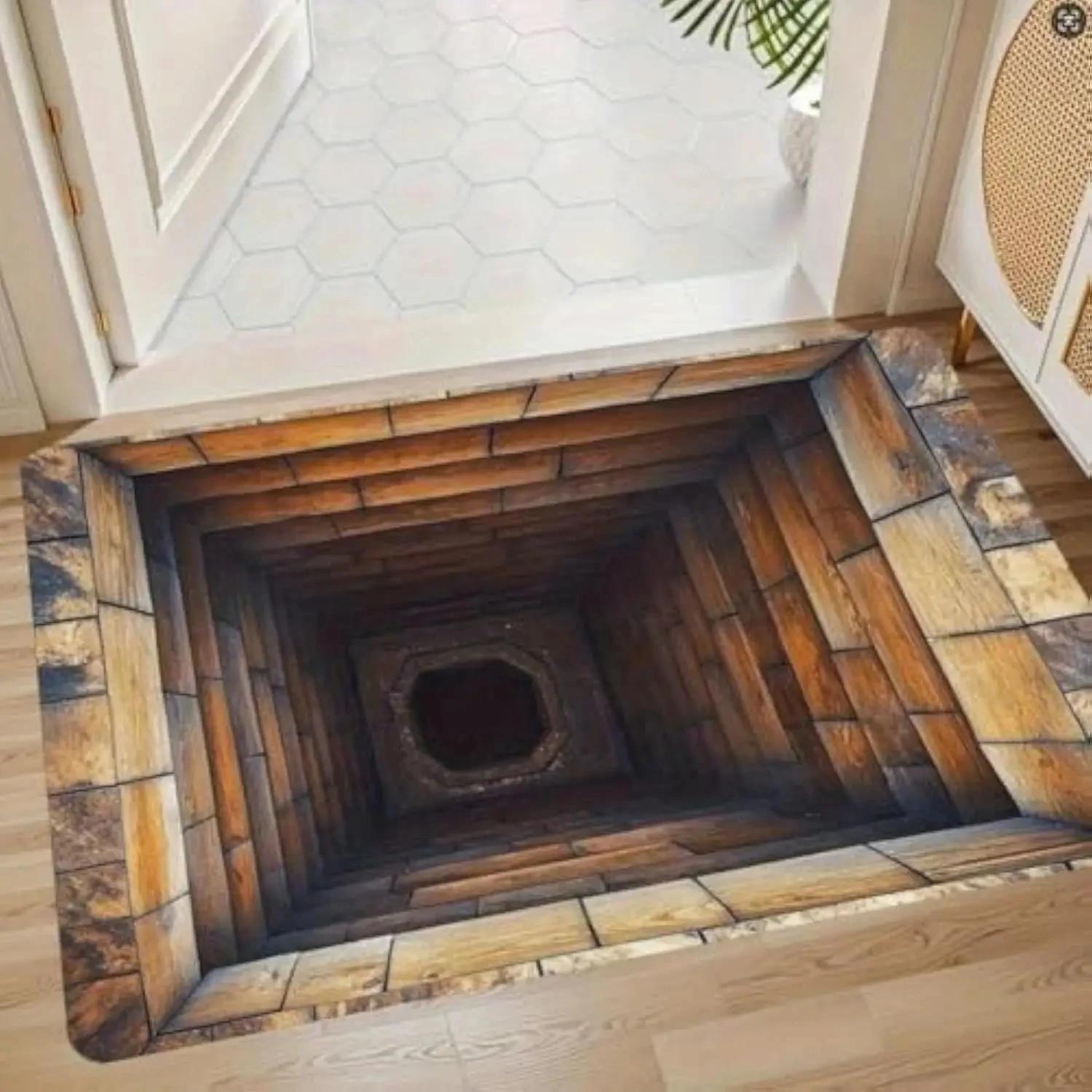 

2D Front Door Mat Indoor Outdoor Entrance Optical Illusion Rug Ground Crack Illusion Rug Easy Clean Entryway Mat Home Decor 40x60cm
