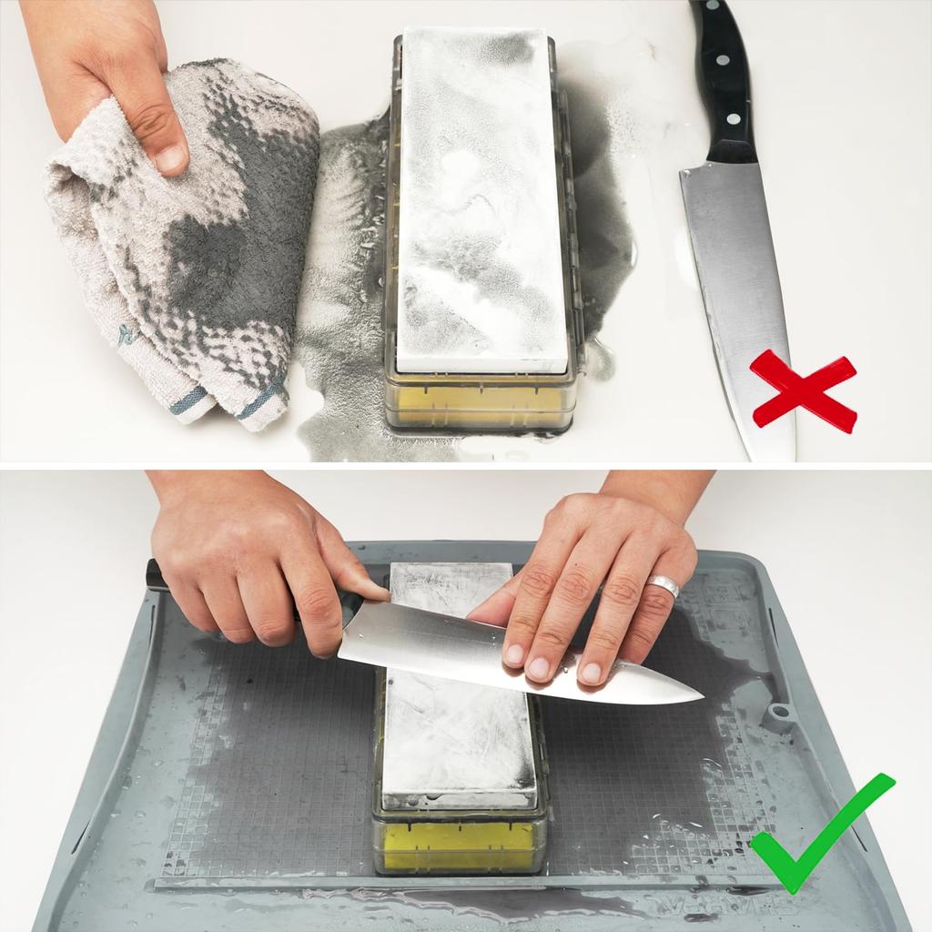 SHARPAL 149H Easy-to-sharpen Silicone Whetstone & Whetstone Tray, Non-slip Knife Sharpening Mat, Stopper Bar & Basket Handle, 0.21 Gallon (800 mL)