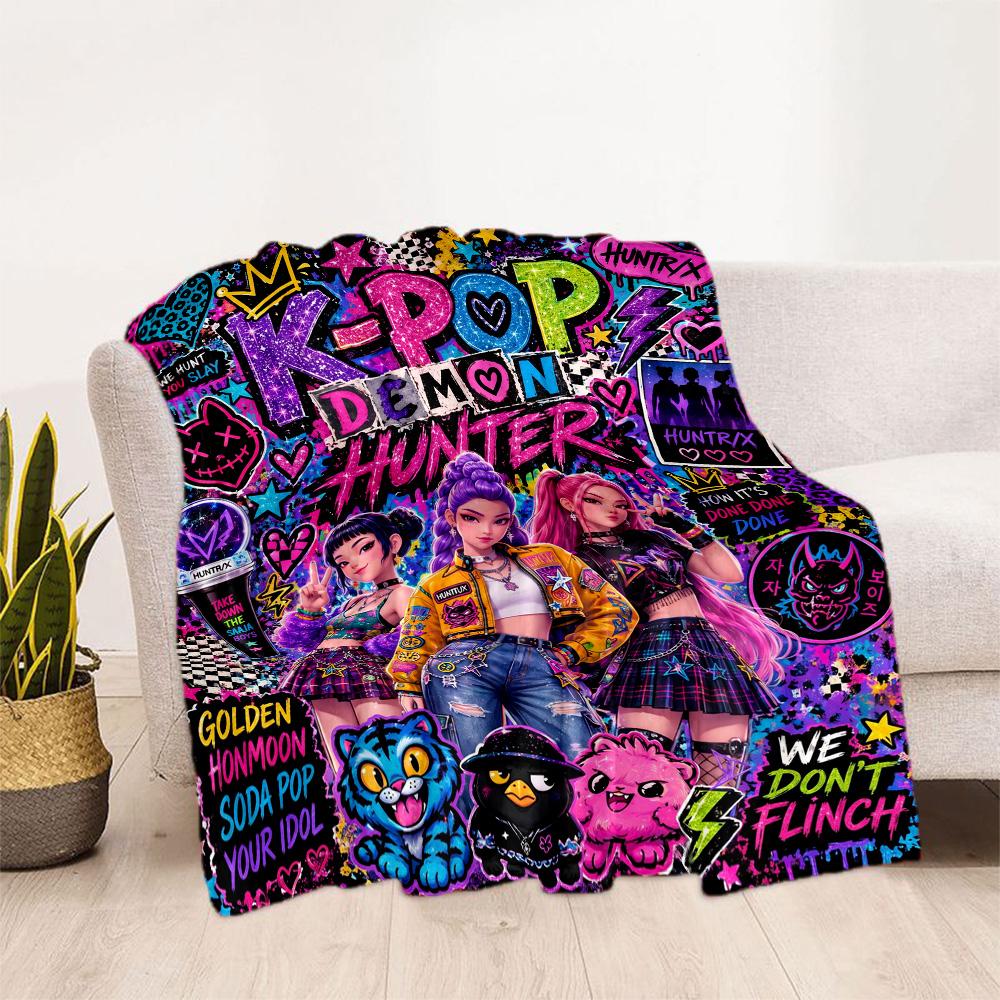 K-pop Fashion Fusion Blanket Soft Warm Cozy Perfect for Couch Bedding Livingroom All-Season Use Playful Design Perfect Gift for Relatives and Friends