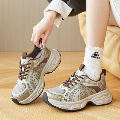 Spring and Autumn New Lace-up Thick-soled Heightening Versatile Women's Shoes Retro Color Matching Sports and Leisure Shoes Women