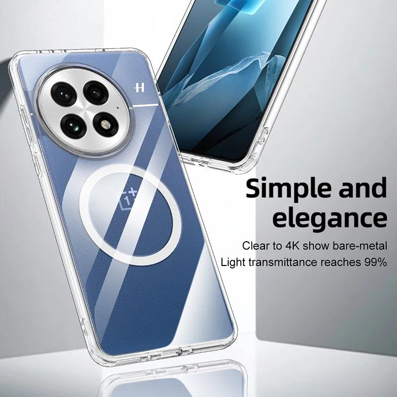 Translucent Armor Shockproof Phone Case For OnePlus 12 13 Skin Feel Matte Frame Magnetic Wireless Charging Plastic Back Cover