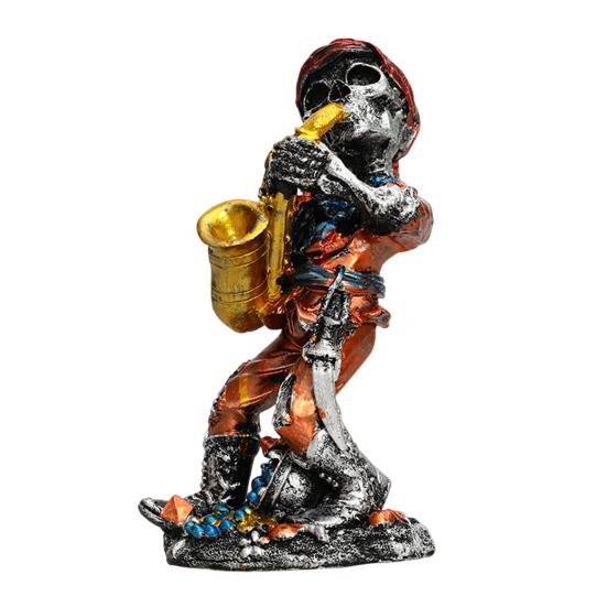 Rock Skeleton Figurine Skeleton Band Saxophonist Decoration Skeleton Guitarist Singer Statue Halloween Desktop Ornament for Mantel Shelf