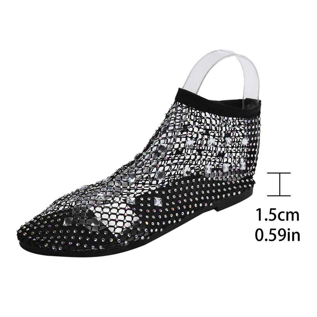 Fashion Low-cut Women's Flat Sandals Summer Mesh Hollow Breathable Outdoor Beach Fashion Rhinestone Decorative Baotou Sandals.