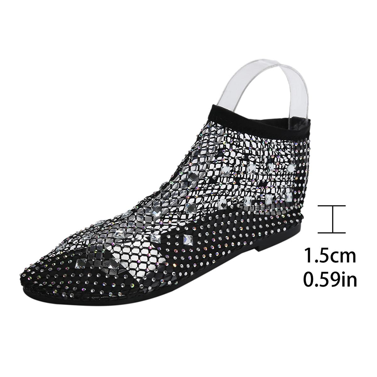 

Fashion Low-cut Women s Flat Sandals Summer Mesh Hollow Breathable Outdoor Beach Fashion Rhinestone Decorative Baotou Sandals. 35
