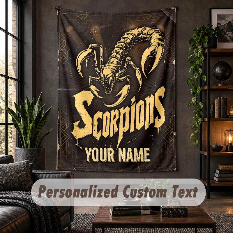 Personalized Wall Tapestry,Scorpions Custom Text, Soft Fabric Wall Art For Indoor Decoration