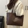 New Simple Solid Color Versatile Tote Bag Fashion Commuter Light Luxury Trend Faux Leather Design Shoulder Bag