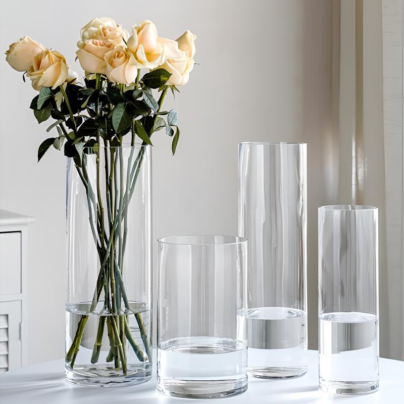 Elegant Transparent Glass Vase for Home Décor – Large Straight Tube Design for Floral Arrangements