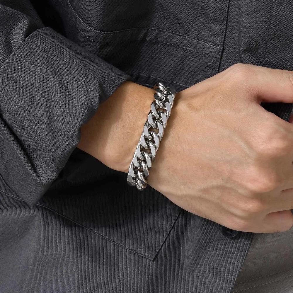 10MM Wide Stainless Steel Cuban Chain Bracelets, Never Fade copper Color Metal Hip Hop Male Wristband Pulseira