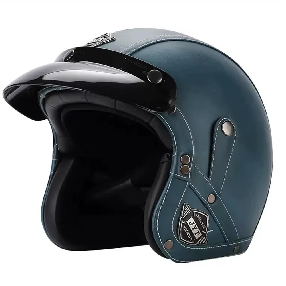 Retro Motorcycle Helmet PU Leather Open Face Chopper Bicycle Helmets Classic Casco Moto Vintage Capacete De Moto Helmet ECE DOT