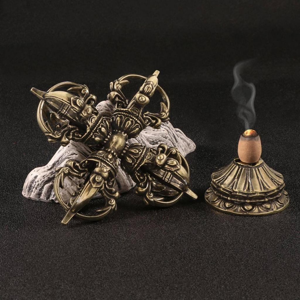 Scent Burner Holder with Pedestal Base BrassToned Stand Ornate Ornament for