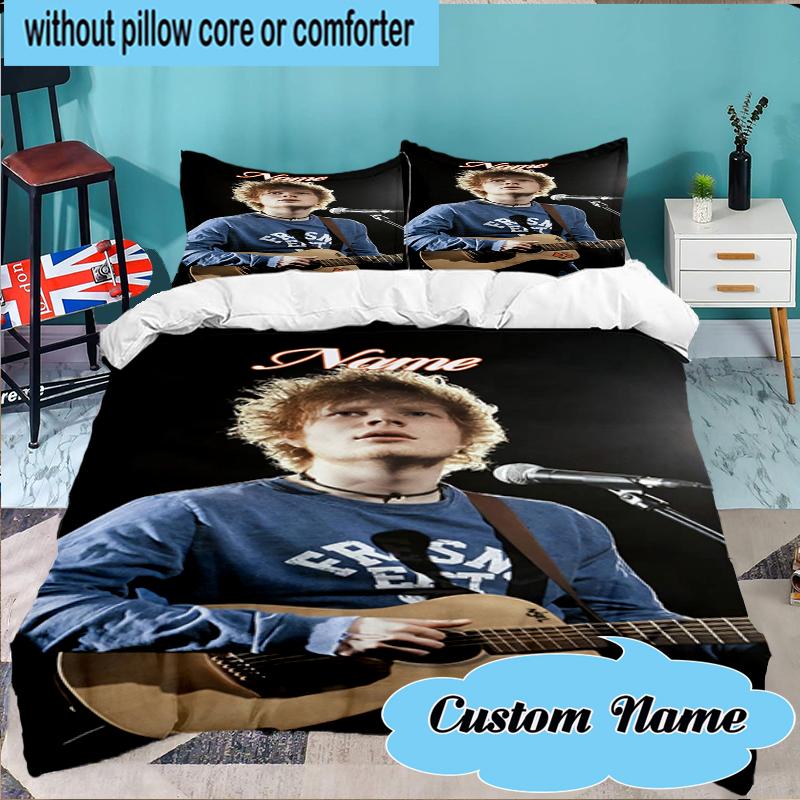 Custom Name Ed Sheeran music Bedding Set 3pcs, Bedding Set Including 1pc Duvet Cover And 2pcs Pillowcases for Bedroom, Dormitory Gift