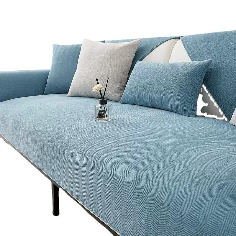 Herringbone Pattern Sofa Cushion Chenille Living Room Universal Modern Simple Summer Non-slip Cushion Sofa Cover for All Seasons