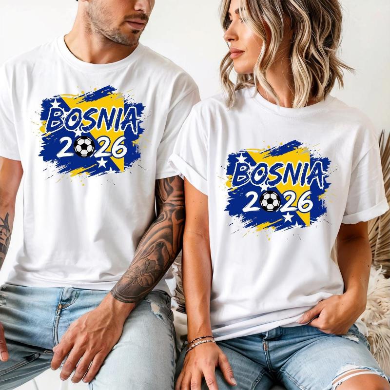 Bosnien T-Shirt 2026 Bosnien Flagge Fußball Fan T-Shirt 2026 Sommer Neu Herren Damen Baumwolle Oversized Y2K T-Shirt Schnelltrocknend Atmungsaktiv M