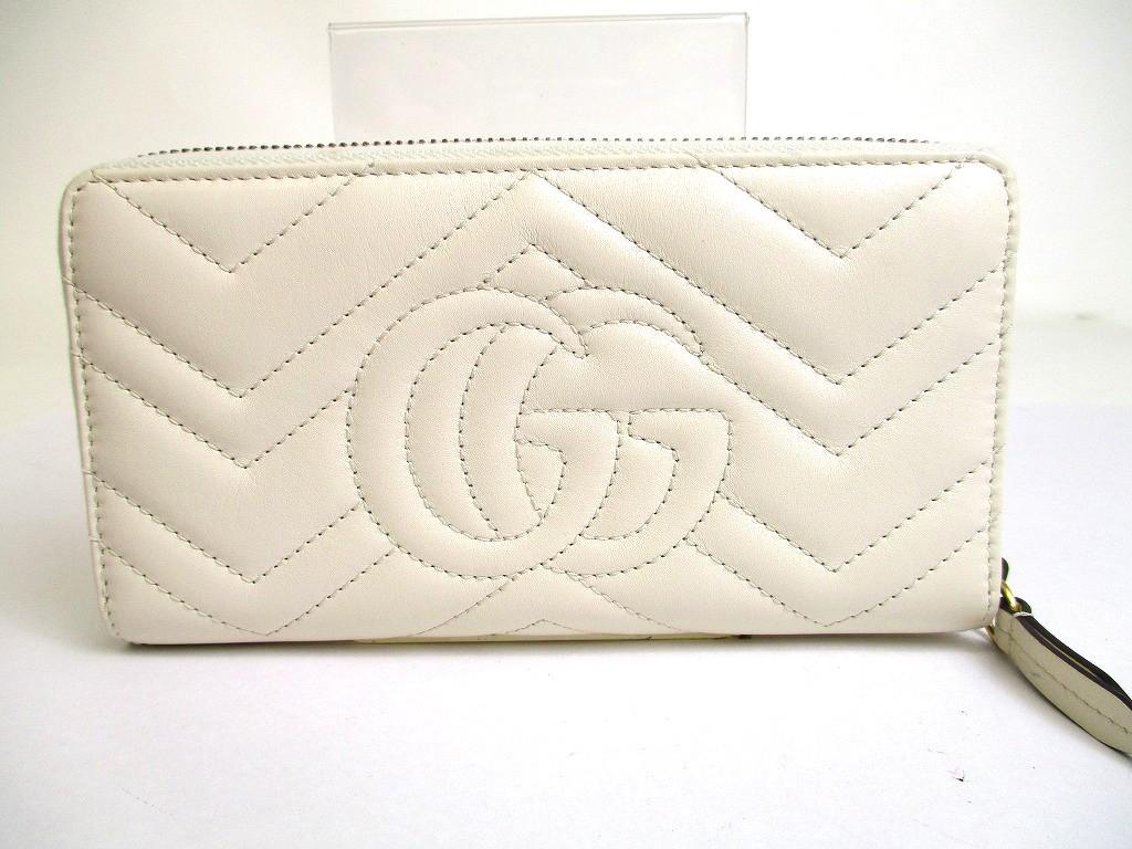 Authentic GUCCI Marmont GG White Leather Round Zip Long Wallet #b119  Seller Refurbished