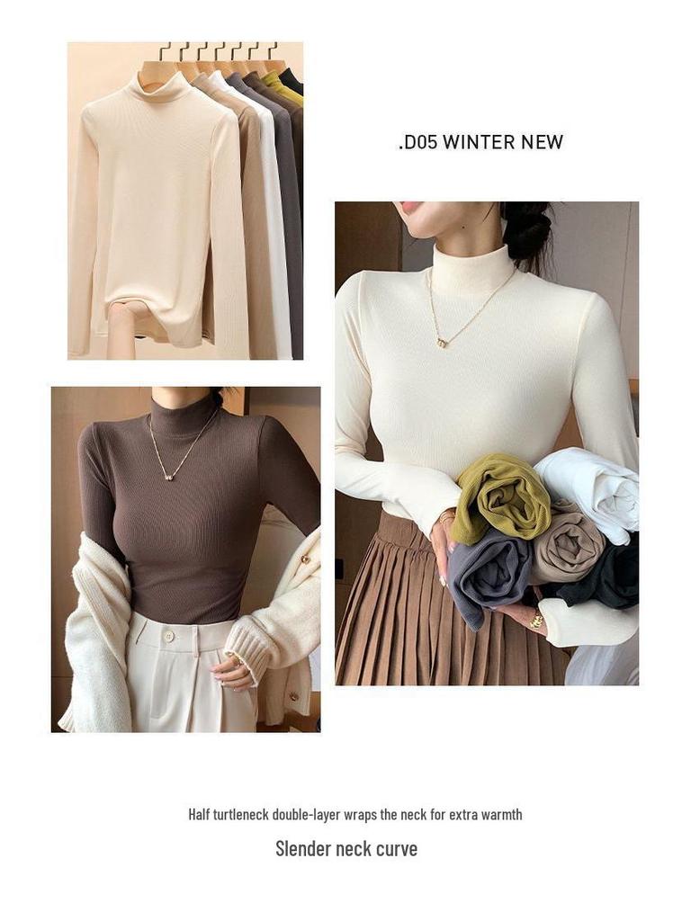 Elegantní dámské pletené tričko s polozvýšeným krkem - Lehký luxus, s dlouhým rukávem a tenké na podzim/jaro.