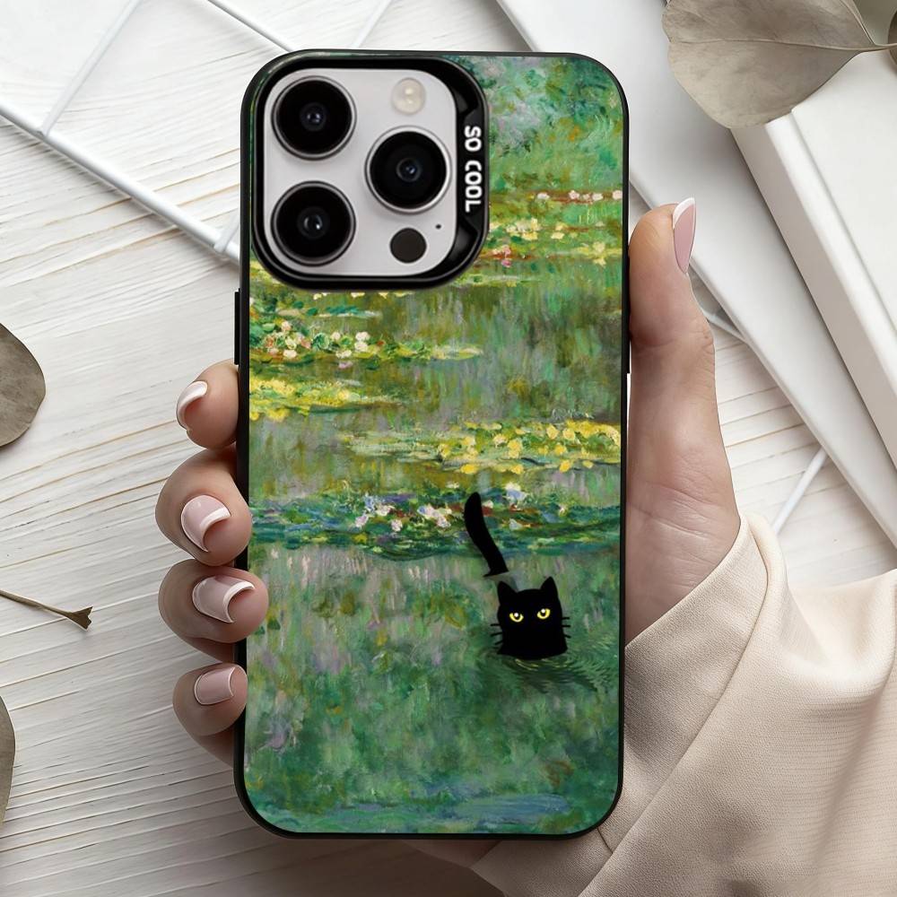 M-Matisse Monet Black Cat Funny Art  Phone Case For iPhone17,16,15,14,13,12,11 Plus,Pro Max Black Candy Silver Phone Case
