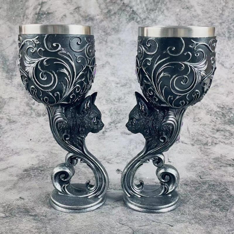 1Pcs Medieval Retro Goblet 3D Red Wine Glass Stainless Steel Liner Cocktail Glass Retro Creative Personalized Gift Ornament