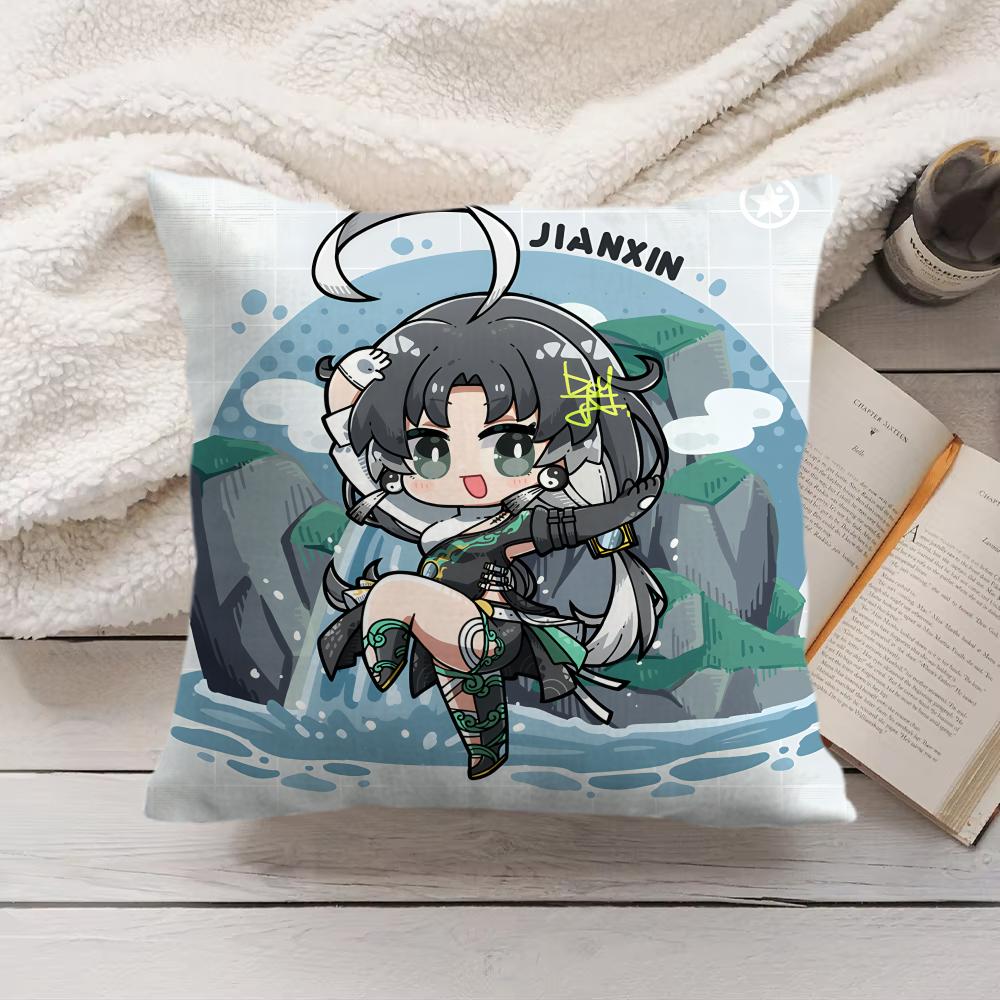Jianxin Cute Wuthering Waves Cushion Cover Silky Short Plush Invisible Zipper Dustproof Sofa Pillow Case For Home Decor