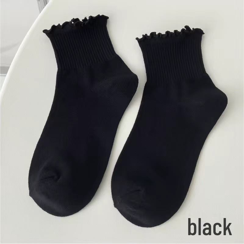 

Женские кружевные носки-трубы в корейском стиле, идеально подходят для весны и осени. Модные длинные носки в японском стиле с деревянными ушками. M чёрный