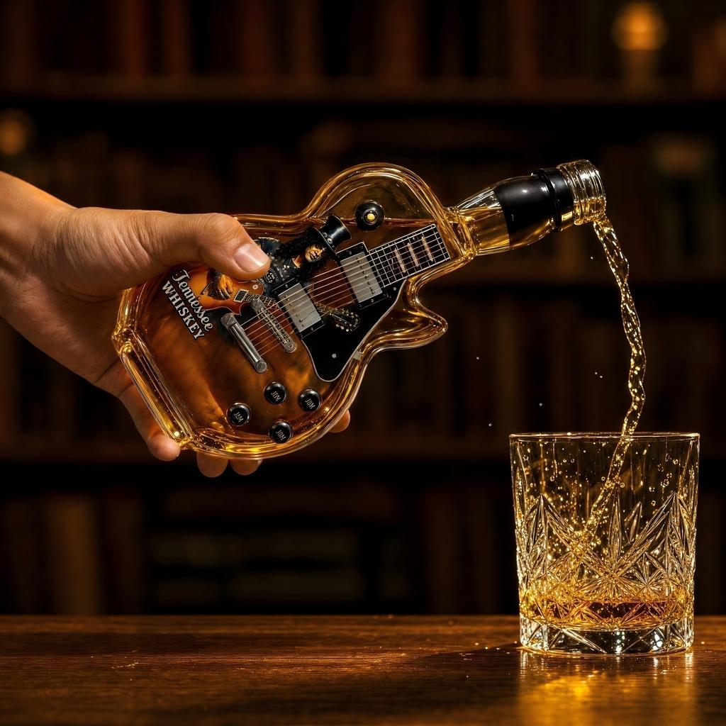 High Borosilicate Glass Whiskey Bottle Guitar Shape Design Whiskey Decanter Glass Liquor Bottle with Screw Cap for Home Bar Display