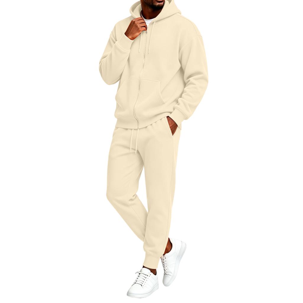 Unisex Zip Up Hooded Sweatshirt and Jogger Pants 2 Piece Set for Casual Streetwear