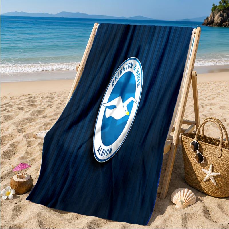 Πετσέτα Παραλίας με Έμβλημα Brighton & Hove Albion, Πετσέτα Παραλίας από Μικροΐνες, Ελαφριά και Γρήγορου Στεγνώματος, για Καλοκαιρινά Ταξίδια, Πισίνα, Δώρο Γενεθλίων