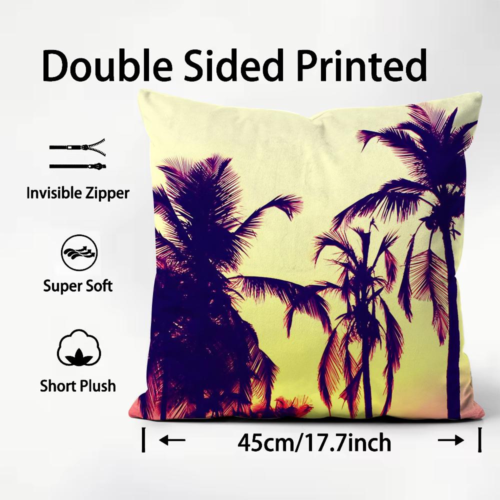 Tropical Scenery INS Cushion Cover Plush Fabric Soft DoubleSided Printed Sofa Warm Winter Home Child Gift Pillow Case