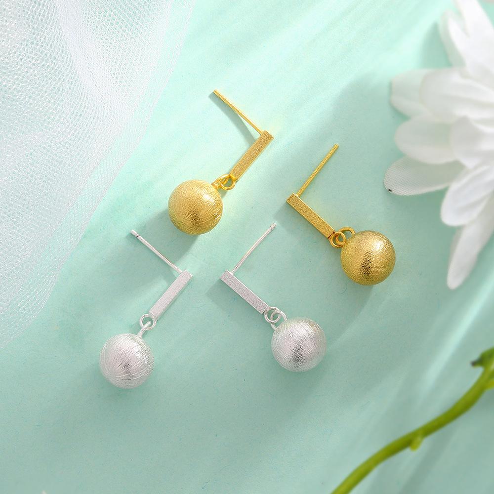 Brushed Round Bead Square Strip Earrings Internet Celebrity Fashion Design Temperament Earrings Women'S Simple Matte Ball Earrings