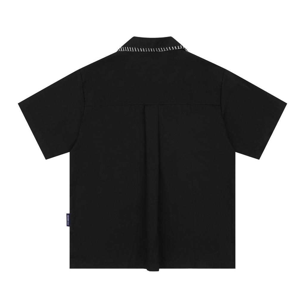 FlowStreet Camisa Havaiana Casual Cor Sólida Preto Branco Cinza Marrom para Homens Mulheres Top de Qualidade Bordado Pequeno Logo Camisa
