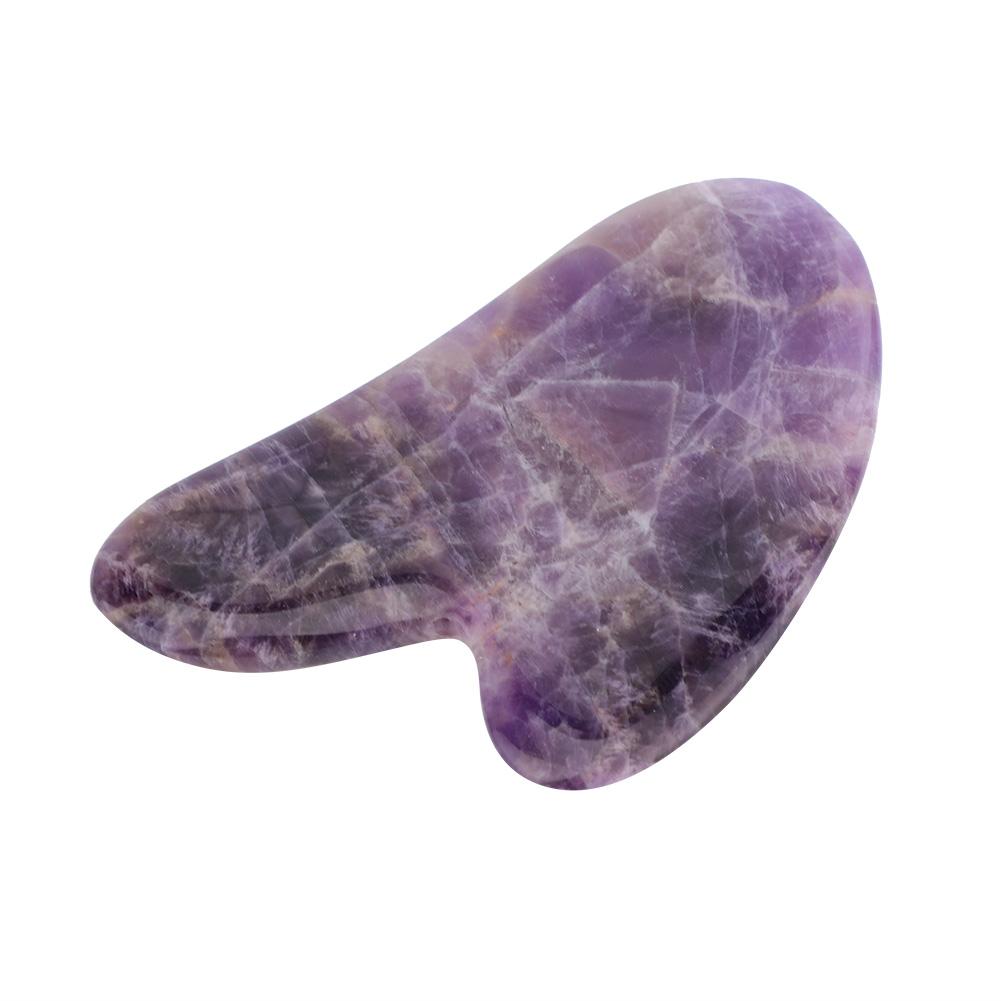 Natural Amethyst Double Head Jade Stone Roller & Guasha Scrapping Plate Face Massage Tool Kit