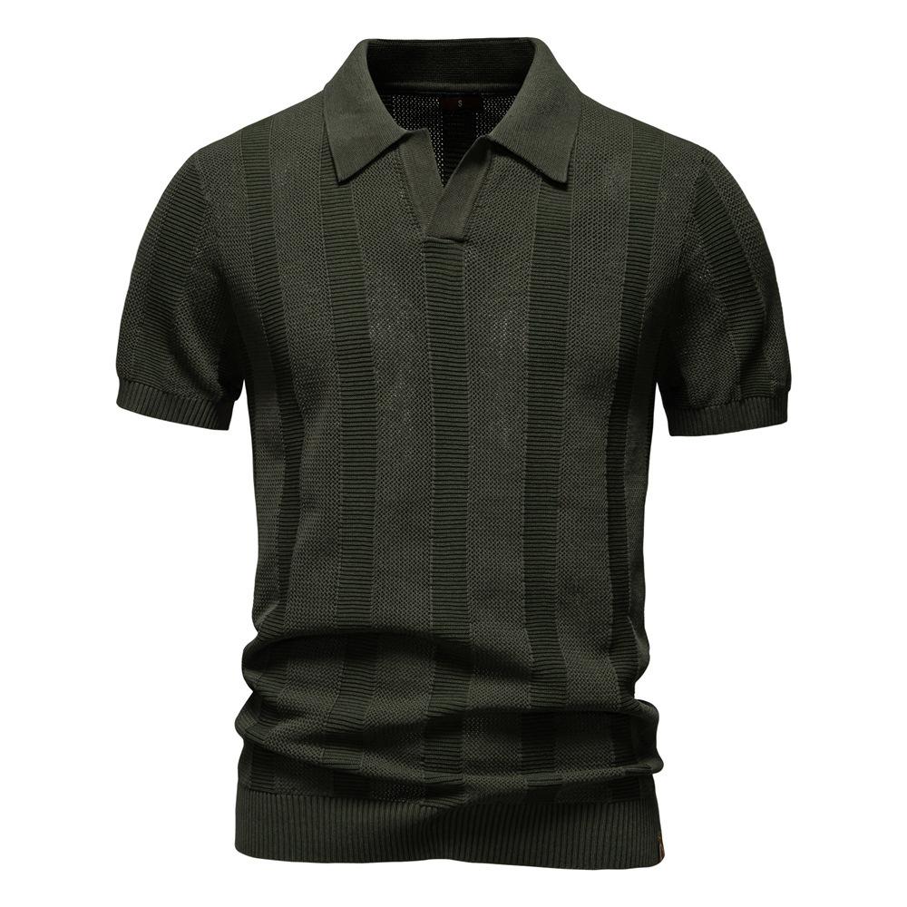 

Summer New Men S Polo Shirt Striped Hollow Short-Sleeved European And American Foreign Trade Short-Sleeved Sweater Polo Shirt Men XXL армия зеленый
