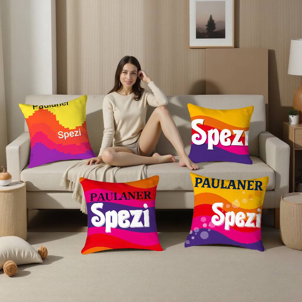 P-Paulaner Spezi Logo Pillow Case Sofa Living Room Bedroom Double-sided Printing Square Cushion Nap Time Pillow Case