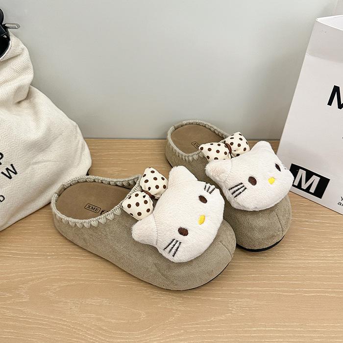 Kitty cat cute lazy bag head slippers women wear 2025 autumn and winter casual one-pedal thick-soled half slippers