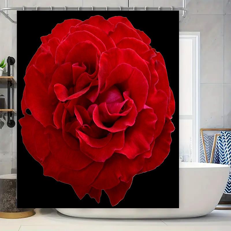 

Red Velvet Rose Shower Curtain Bathroom Decor Flower Print Waterproof Fabric Tub Cover Home Accessories Size Customizable W60H190(CM)-1 Pcs