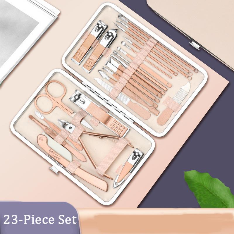 Rose-Gold 23-Piece Set Stainless Steel Nail Clipper Manicure Dead Skin Clipper Set